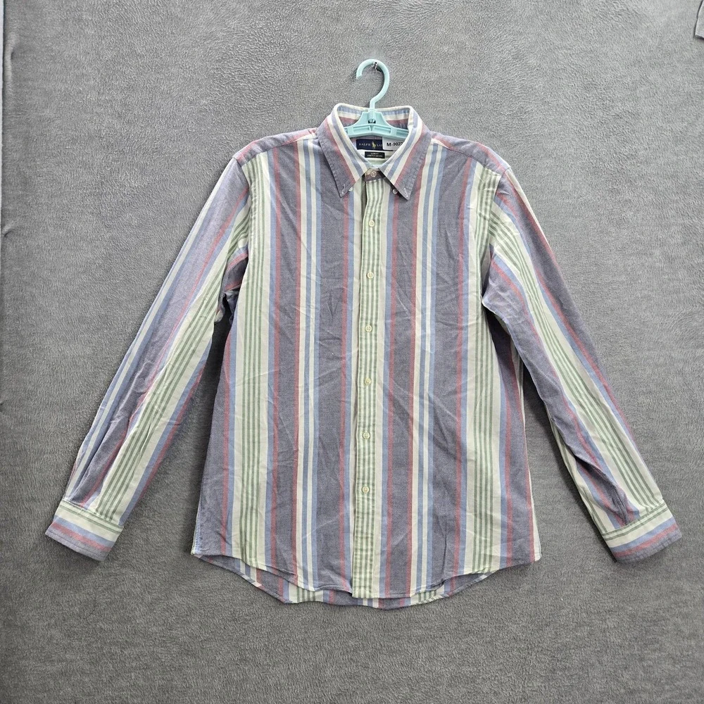Ralph Lauren Men Button Up Shirt L Multicolor Striped Oxford Long Sleeve READ